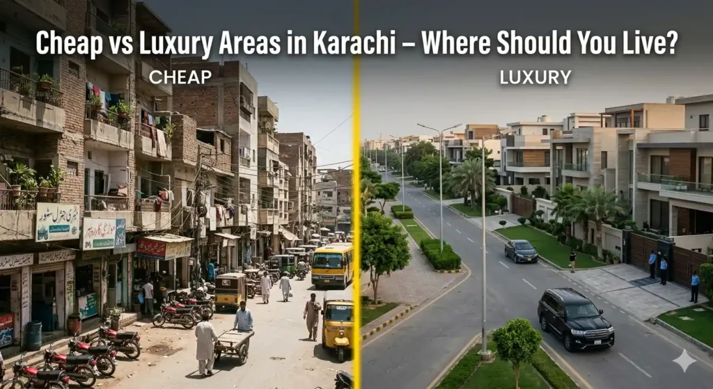 Compare cheap vs luxury areas in Karachi. Explore prices, lifestyle, and best locations to live or invest in 2026.
