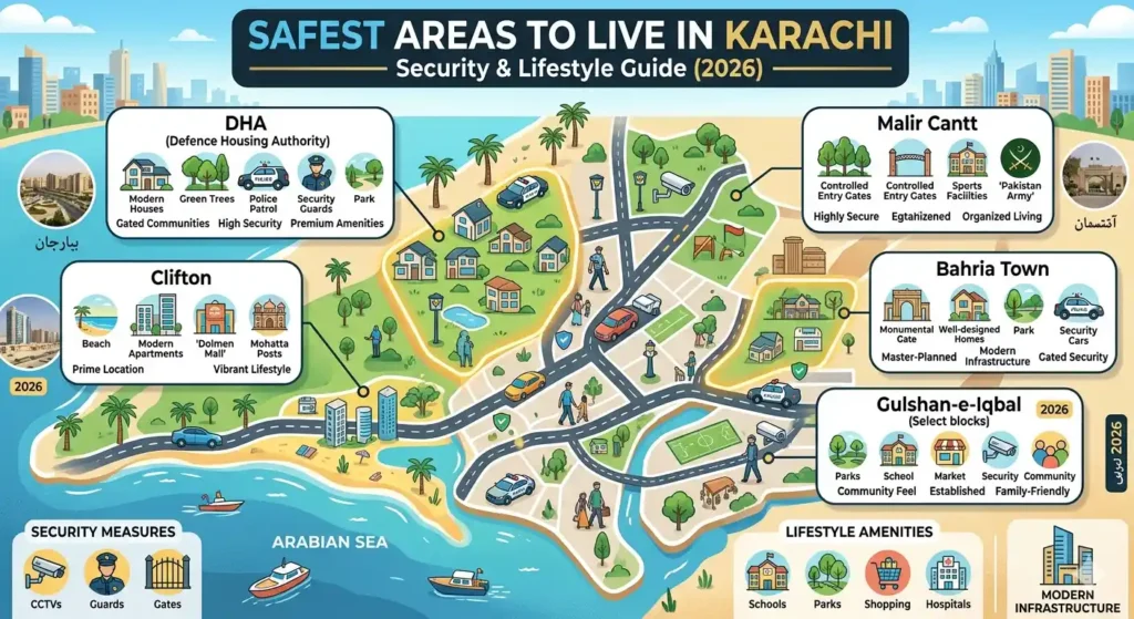 Discover safest areas to live in Karachi with best security, gated communities & lifestyle options for families and investors.