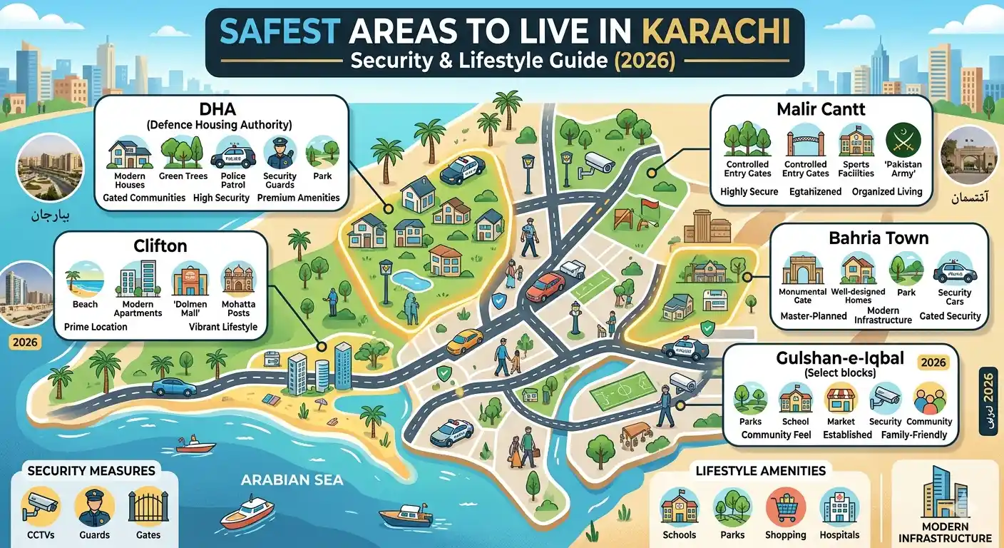 Discover safest areas to live in Karachi with best security, gated communities & lifestyle options for families and investors.