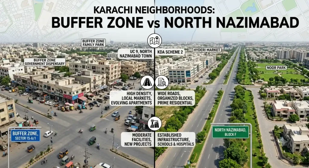 Compare Buffer Zone vs North Nazimabad to understand property prices, rental demand, infrastructure, investment potential, and which area offers better long-term value in Karachi.