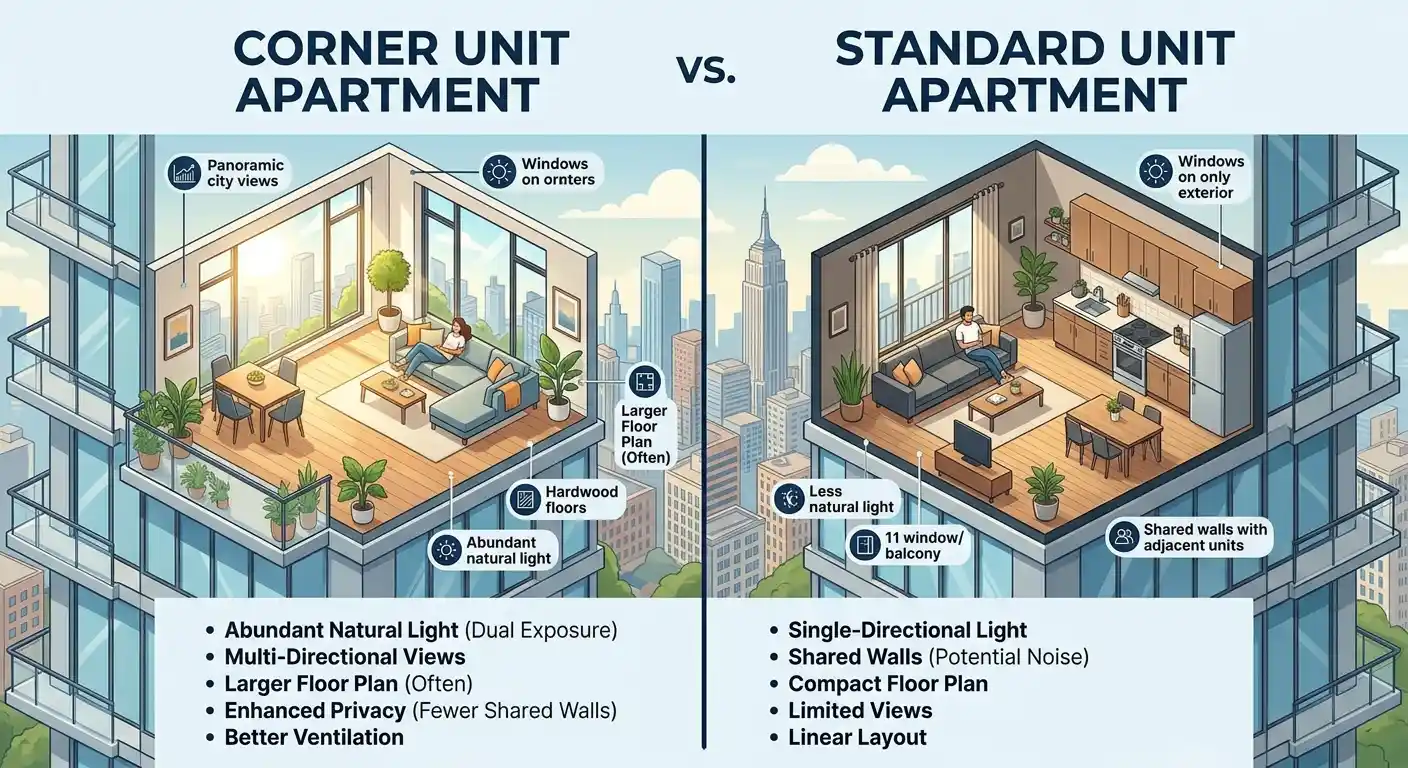Compare corner unit vs standard apartment unit in Karachi. Learn the differences in privacy, natural light, ventilation, resale value, rental demand, and investment potential.