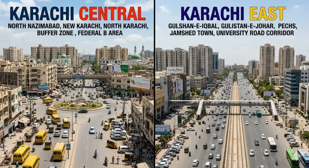 Compare Karachi Central vs Karachi East for real estate investment. Discover which district offers better property appreciation, rental demand, and long-term growth.