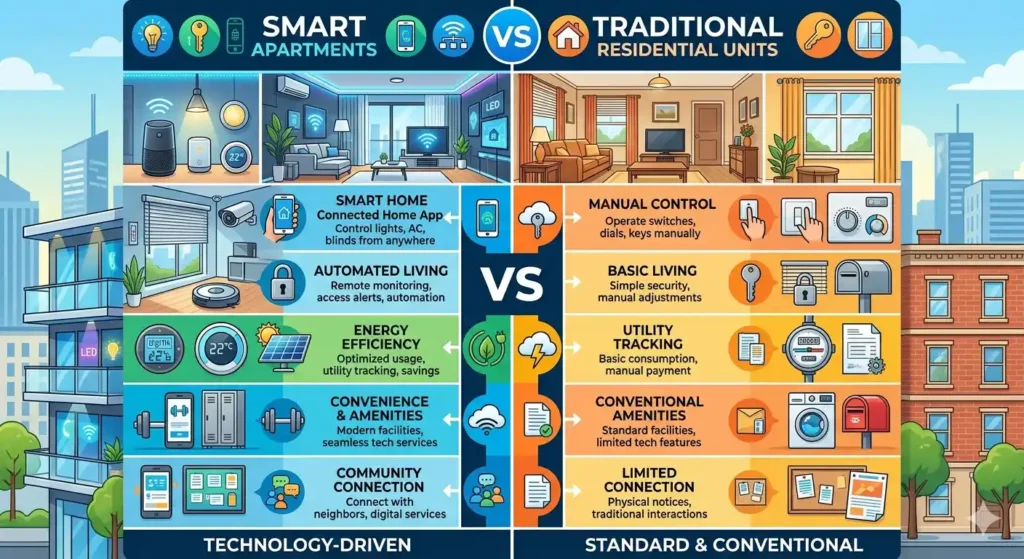 Compare smart apartments and traditional residential units in Karachi. Discover the benefits, features, costs, and investment potential of modern smart living.