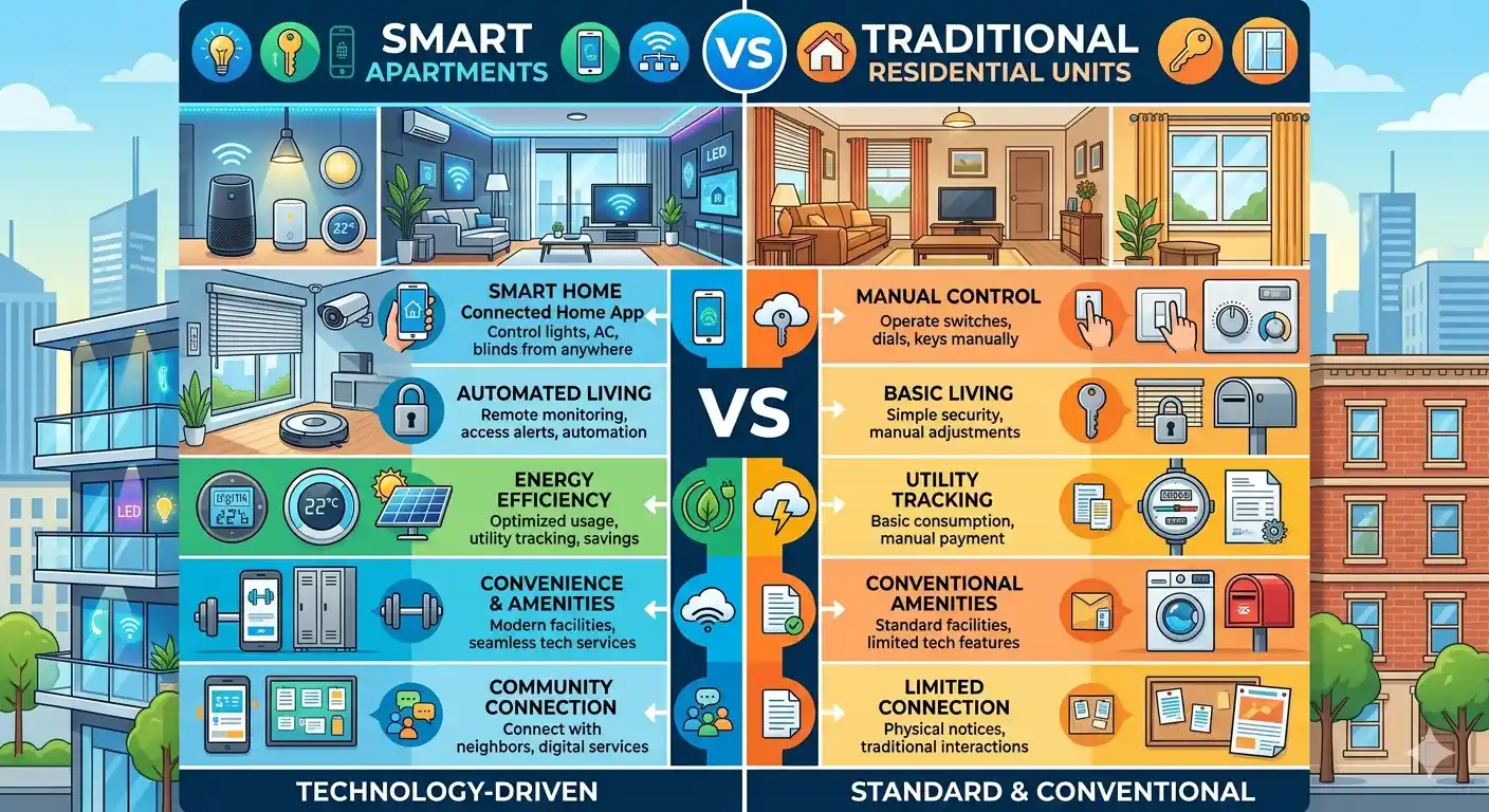Compare smart apartments and traditional residential units in Karachi. Discover the benefits, features, costs, and investment potential of modern smart living.