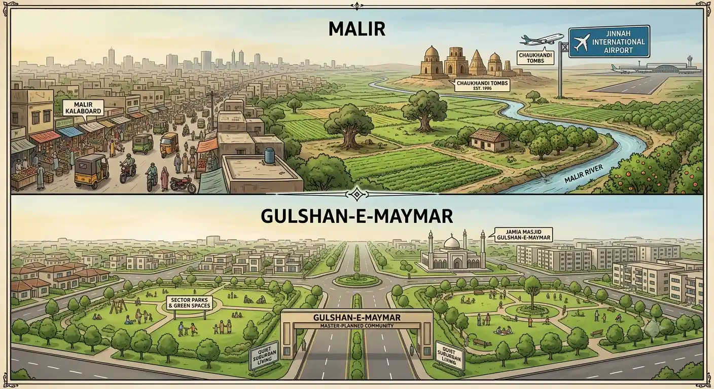 Compare Malir vs Gulshan-e-Maymar for affordable housing in Karachi. Discover property prices, rental demand, infrastructure, lifestyle, investment potential, and which area offers better long-term value.