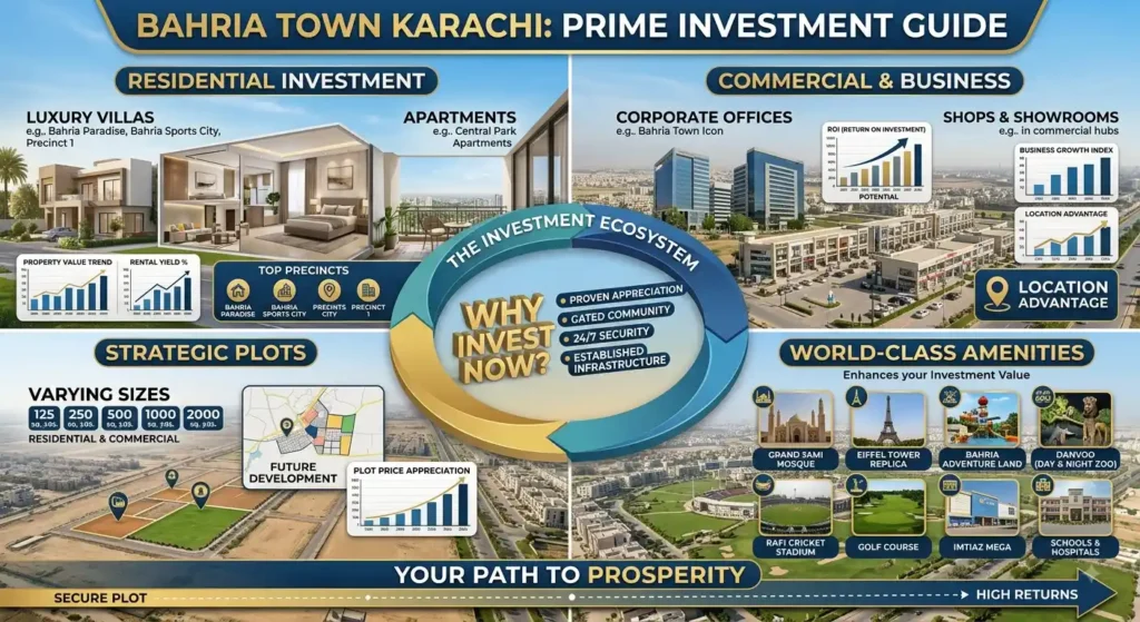 Explore 10 Bahria Town Karachi investment options in 2026, including residential plots, villas, commercial property, apartments, and developed precincts. Learn how to compare risk, location, demand, and long-term potential.